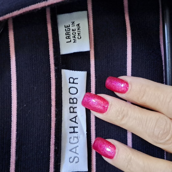 Sag Harbor Navy & Pink Striped Oversized Open Front Blazer. Size Large NWOT - Picture 7 of 8